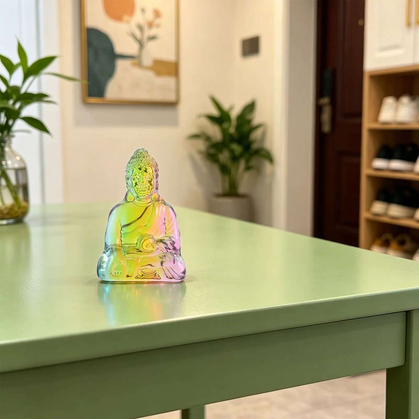 4.2 Inch Crystal Buddha Statue Sitting Design Exquisite Craftsmanship Robust Light Transmitting Home Decor Office Tabletop