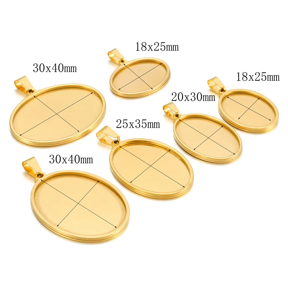 5pcs/lot Stainless Steel Oval Shape Pendant Cabochon Base Setting Tray Blank Charms for Jewelry Making Supplies Wholesale