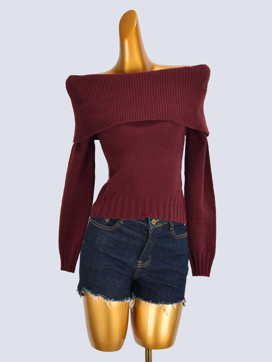 French Sle Slim Fit Long Sve Knitted oulder Bared Women's Top Trendy Base Layer irt Autumn Winter New Arrival
