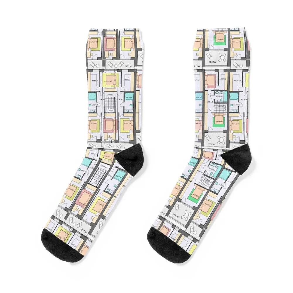 Detailed architectural townhouse floor plans, apartments layout Socks ankle retro halloween FASHION Woman Socks Men's