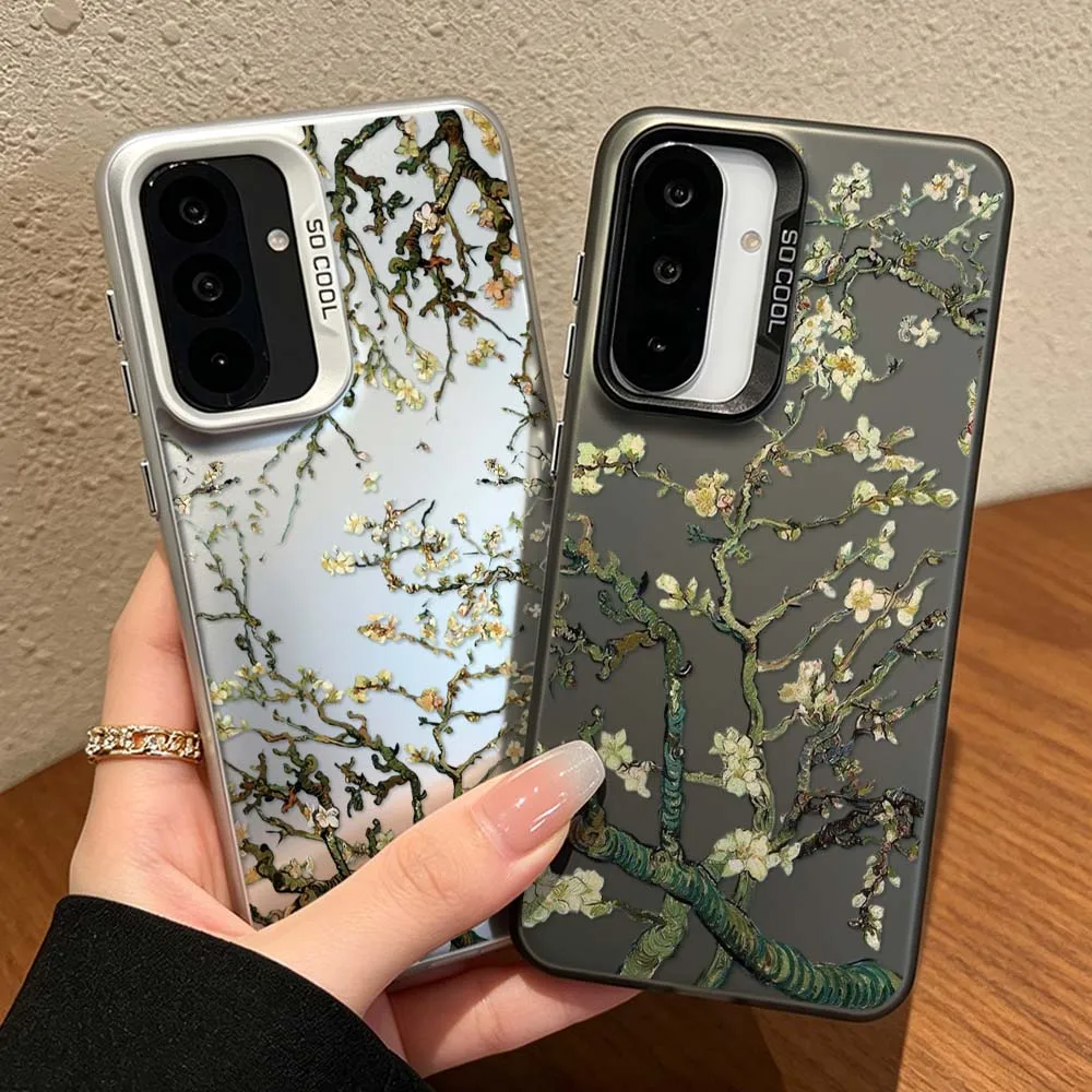 Van Gogh Almond Blossom Print For Samsung Galaxy A56 A55 A54 A53 A51 A25 A16 A06 A04e Colorful Silver Phone Case Cover
