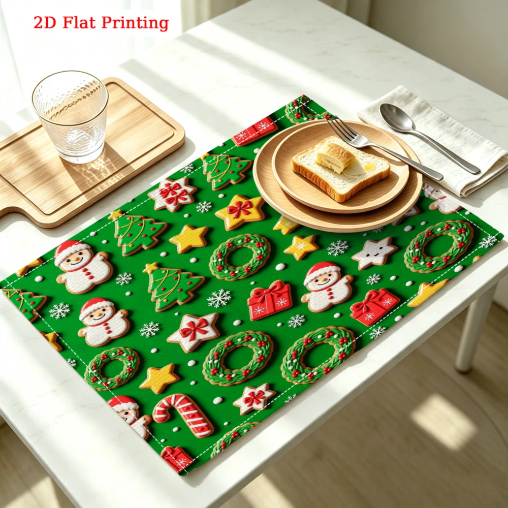 Christmas Cookies Pattern Print Design Kitchen Placemat Coaster Linen Pad Dish Coffee Cup Table Mat 30x40cm Home Decor