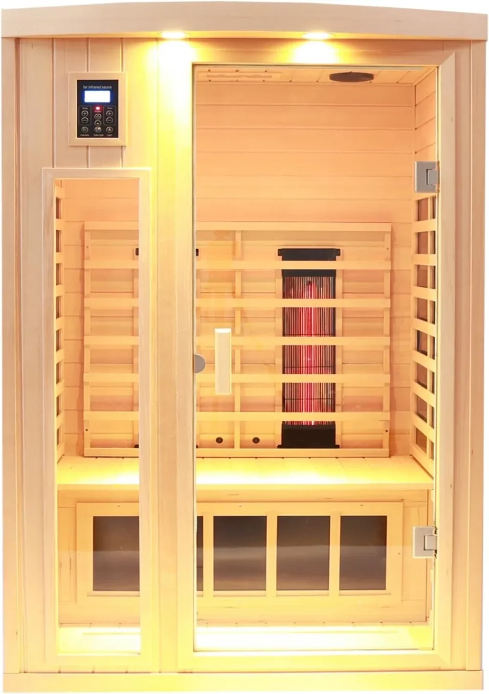 Ceramic Infrared Sauna, 2 Person Infrared Saunas for Home, Hemlock Wood Sauna Room, 2 in 1 Indoor Sauna with Low EMF