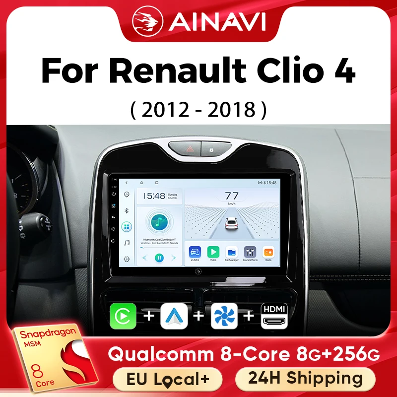 Ainavi Car Multimedia Player For Renault Clio 4 2012 2013 2014 2015 2016 2017 2018 Carplay Android Auto 4G Wifi 2din