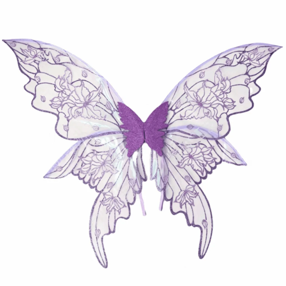 Golden-Stamped Glitter Butterfly Wings Iridescent Sheer Mesh Lightweight Fairy Elf Wings Adjustable Gradient Floral Print