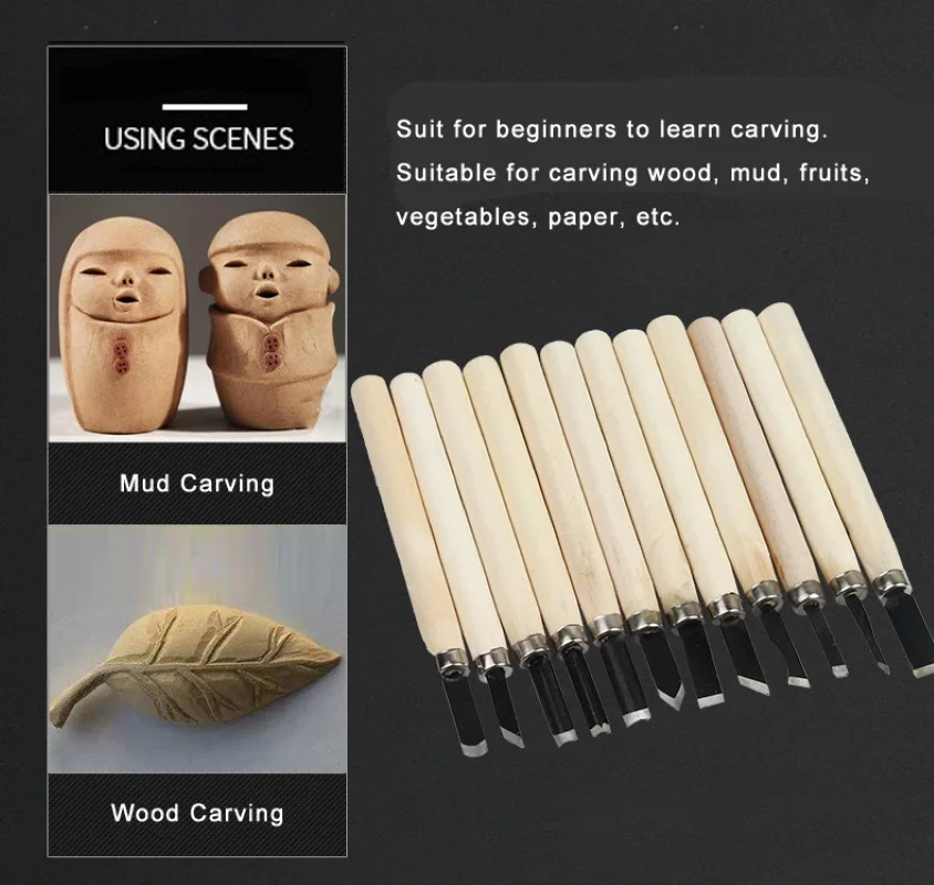 Wood Carving Chisels Knife, Basic Wood Cut, DIY Tools, Detailed Woodworking Gouges, Hand Tools, GYH, 12Pcs,