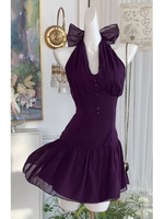 Purple Sexy Retro Elegant Woman Summer Dress Button Design Harajuku Princess Prom Dress Female Chic Korean Popular Clothes 2025