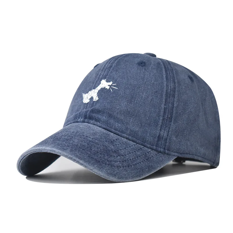 

Cartoon Dog Patterned Embroidered Baseball Cap for Men Women Vintage Washed Cotton Hip Hop Streetwear Sun Hats