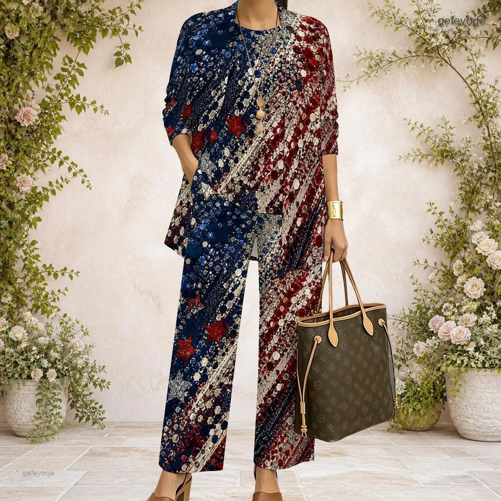 Women 3 Piece Outfit Mid Sleeve Open Cardigan With Tank Top And Wide Leg Pants Set Custom Print Ladies Casual Loungewear