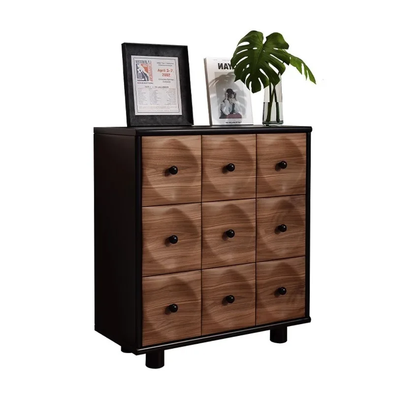 

Medieval solid wood nine-chest cabinet French retro living room bedroom black wall drawer locker creative storage cabinet