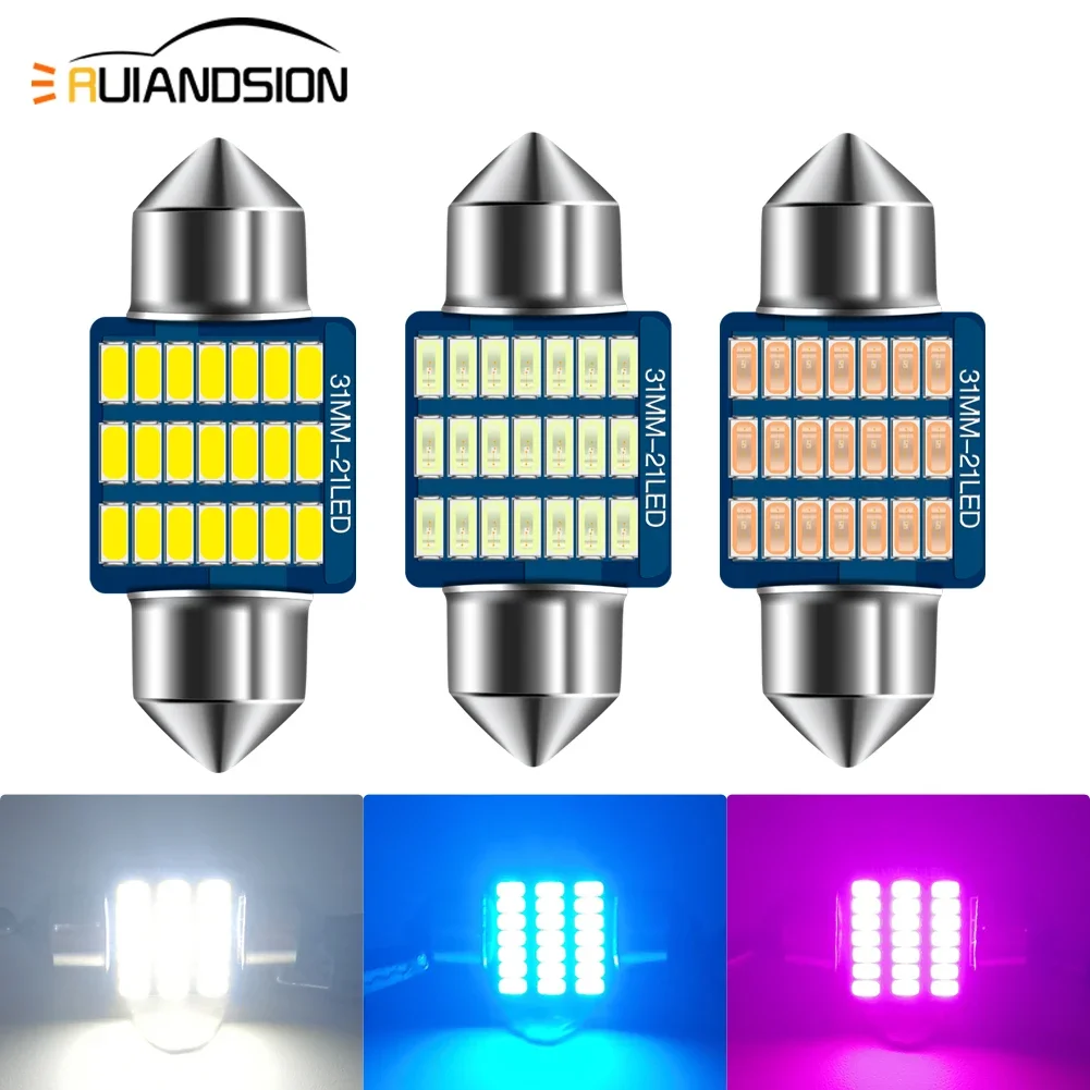 

4 шт. 31 мм C5W C10W гирлянда светодиодная белая лампа купольная сигнальная лампа грузовика ледяной синий фиолетовый автомобильный свет 12 В неполярный 1 Вт 21SMD 3014 чипы