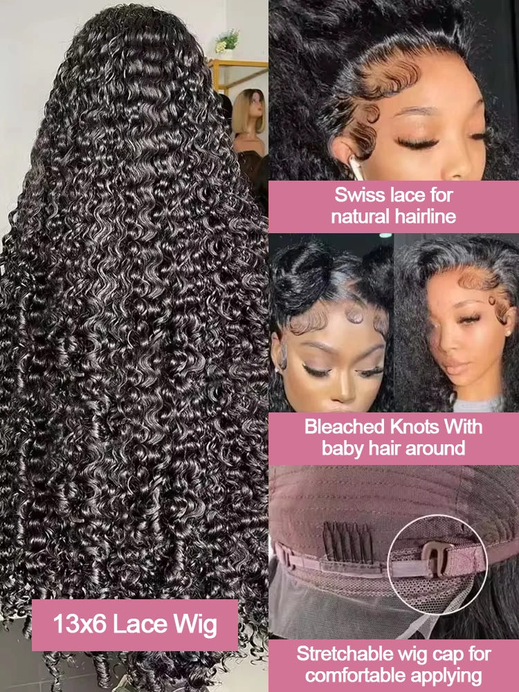 40 46 بوصة 13x4 13x6 HD موجة عميقة الدانتيل الباروكة الأمامية البرازيلي فضفاض المياه مجعد الدانتيل الجبهة خصلات الشعر المستعار الإنسان للنساء 300% الكثافة