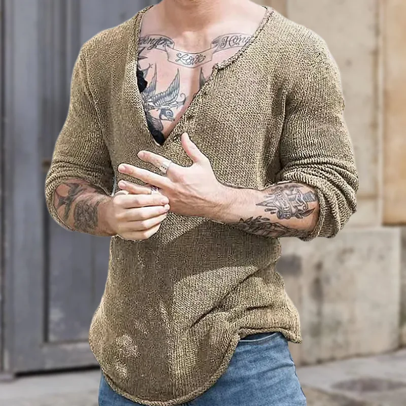 Autumn New Pullovers Knitted Sweater Men V-Neck Streetwear Solid Casual Loose Male Simplicity Slim Fit Long Sleeve Thin Sweater