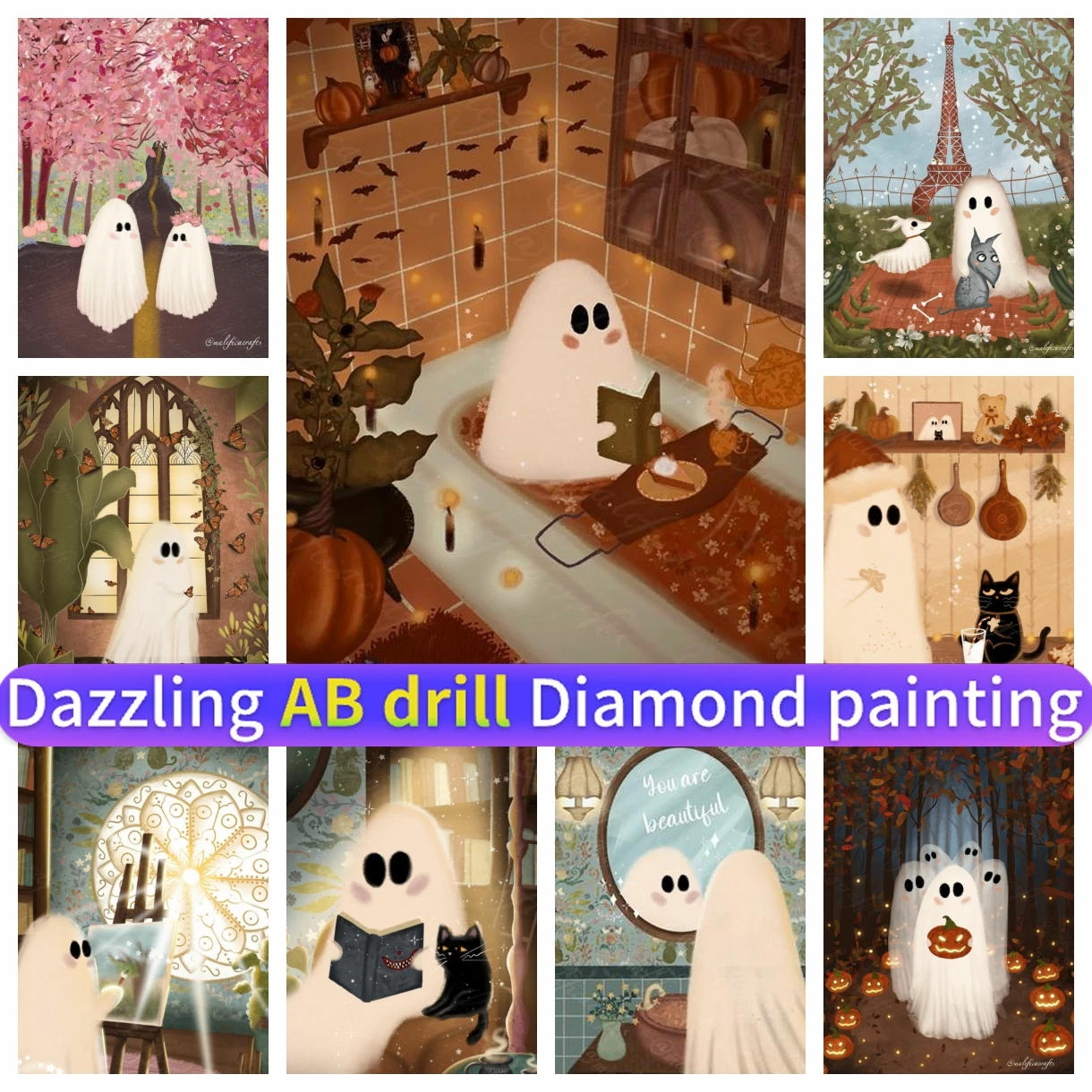 

Cute Ghost Fantasy AB Diamond Painting Mosaic Art DIY 5D Embroidery Handmade Full Drill Round Square Rhinestones Corss Stitch