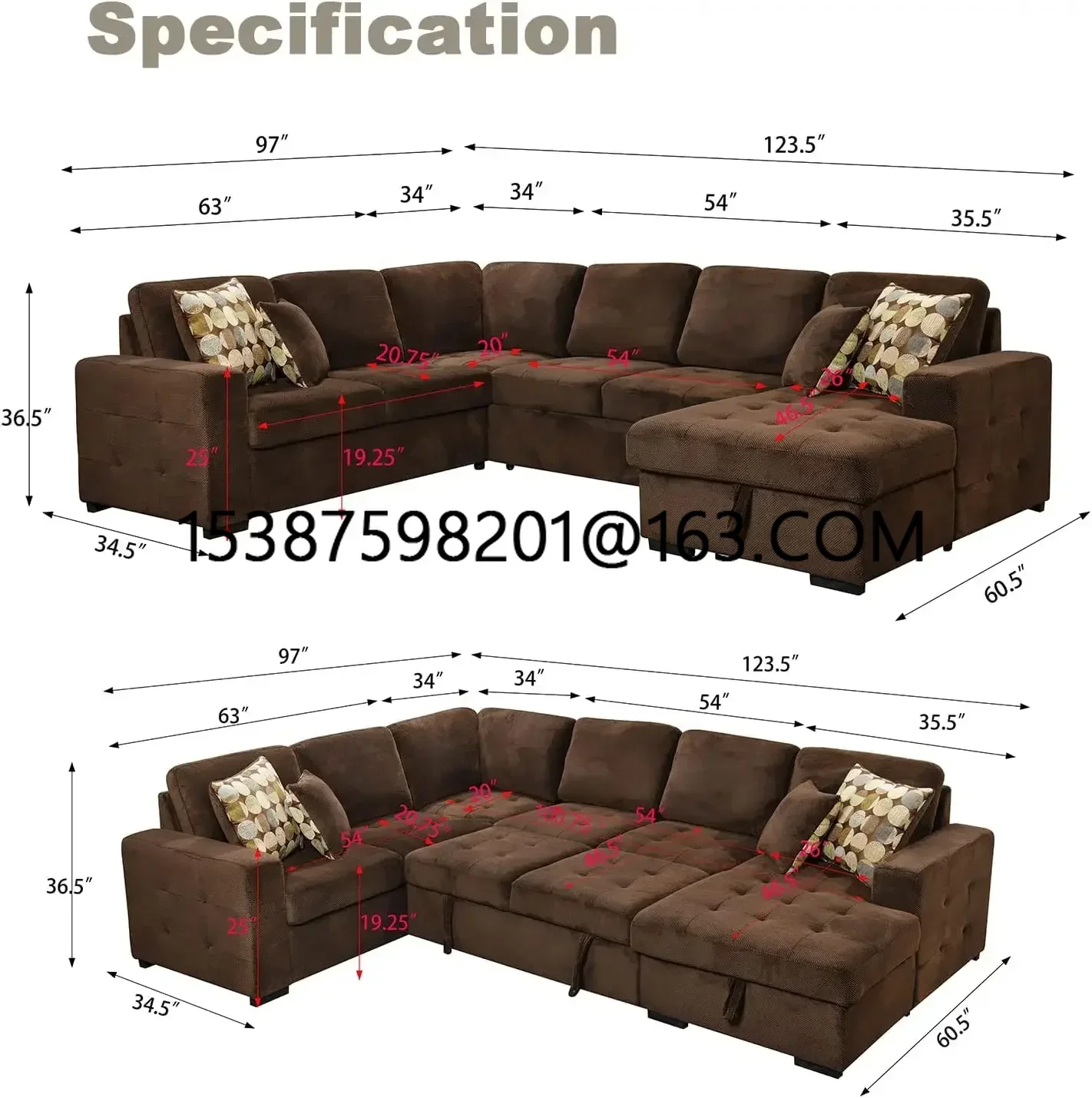 Folding Bed Sectional Sleeper Sofa with Pull Out Bed Oversized Sectional Couch with Storage Chaise U Shape Sleeper Sectional