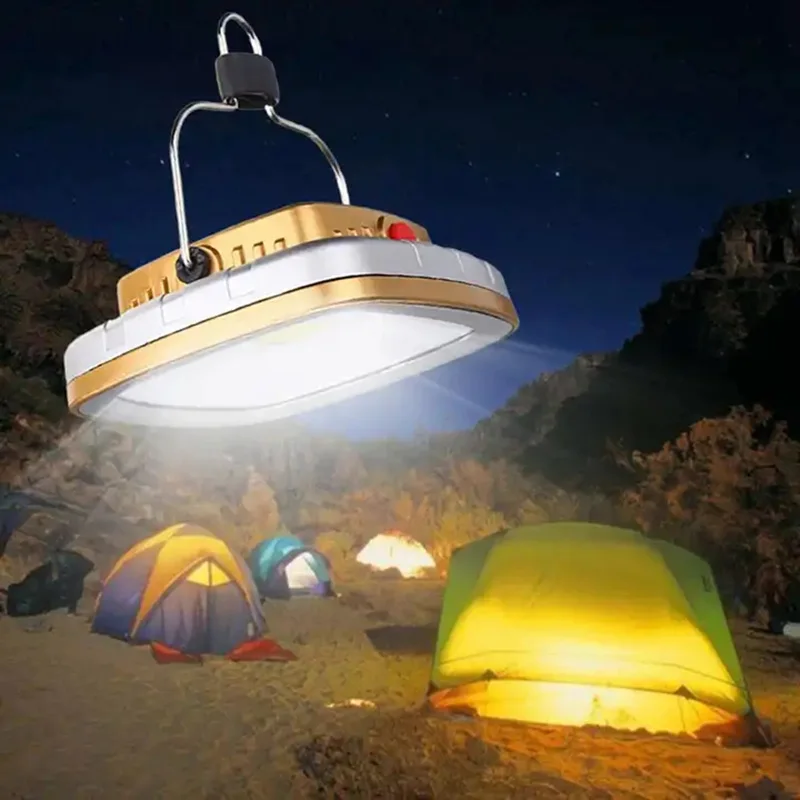 Camping Lanterns COB Solar Tent Lamp Portable USB Rechargeable Battery Hanging Hook Light for Garden Fishing Hiking