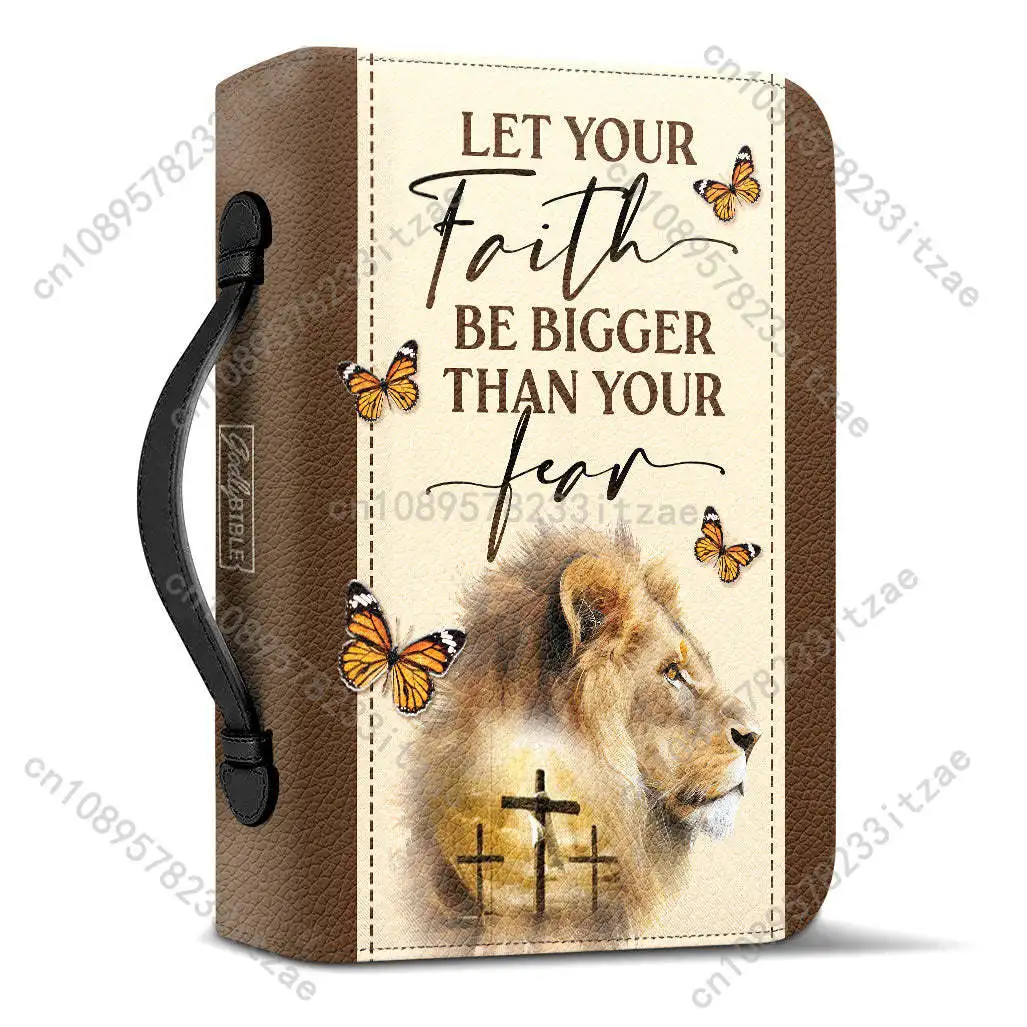 Presonalized Bible Cover Case Let Your Faith Be Bigger Than Your Fear Lion Bible Hymn Print Women's Zippered Handle Handbag Gift