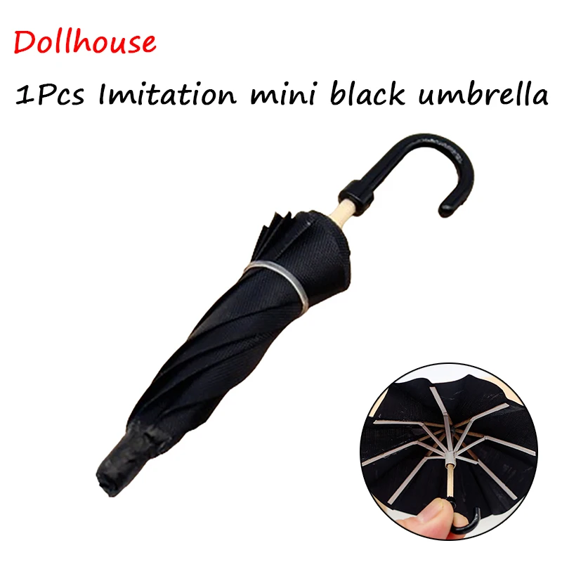 

1:12 Dollhouse Miniature Simulation Mini Black Umbrella Model Toys Accessories Decoration Retro Miniature Scene Ornaments