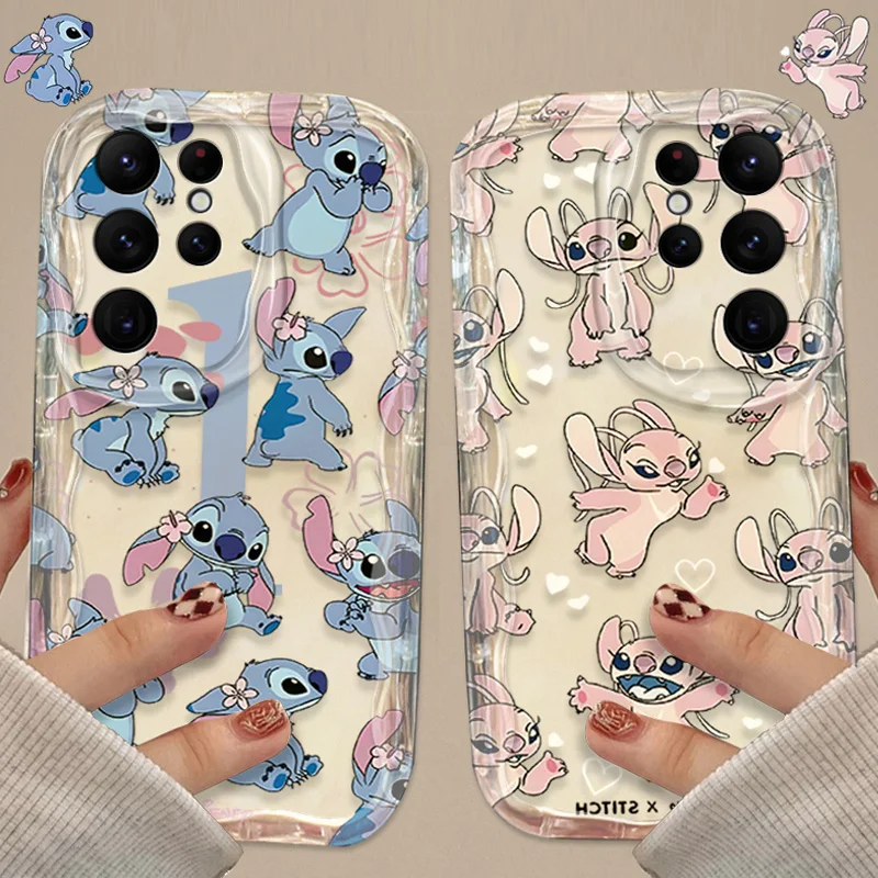 Disney Stitch Angel Clear 3D Wave Case For Samsung Galaxy A54 A34 A24 A14 A13 A53 A33 A73 A23 A52 A52S A32 A22 A12 A51 A71 Cover