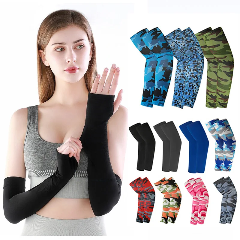 Camo Ice Silk Arm Sleeves Running Cycling Camouflage Sun-protective Sleeve Fashion Summer Cooling Outdoor Arm Cover Glove Unisex