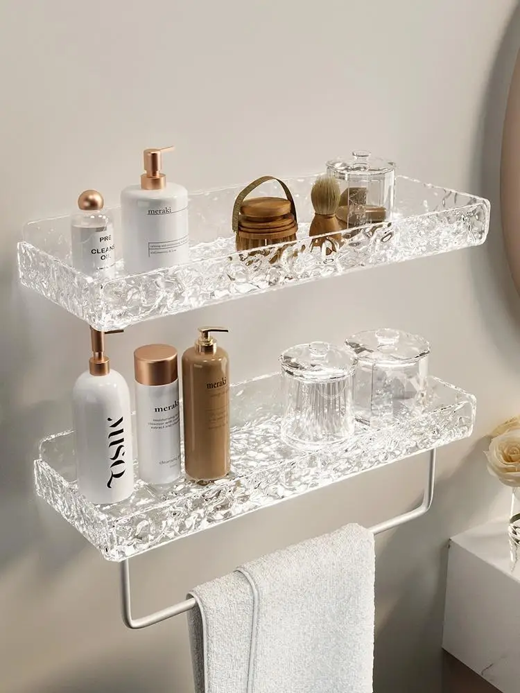 

Acrylic Bathroom Wall Shelf With Towel Bar,Clear Towel Rack Floating Shelf Wall Mounted,Space Saving Utility Storage Accessories