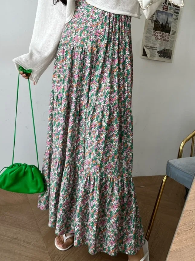 

Floral Print ter Ne Dr Women's Spring Summer New Sle Retro Long Cake Skirt Pleated Fairy Skirt Commute Sle