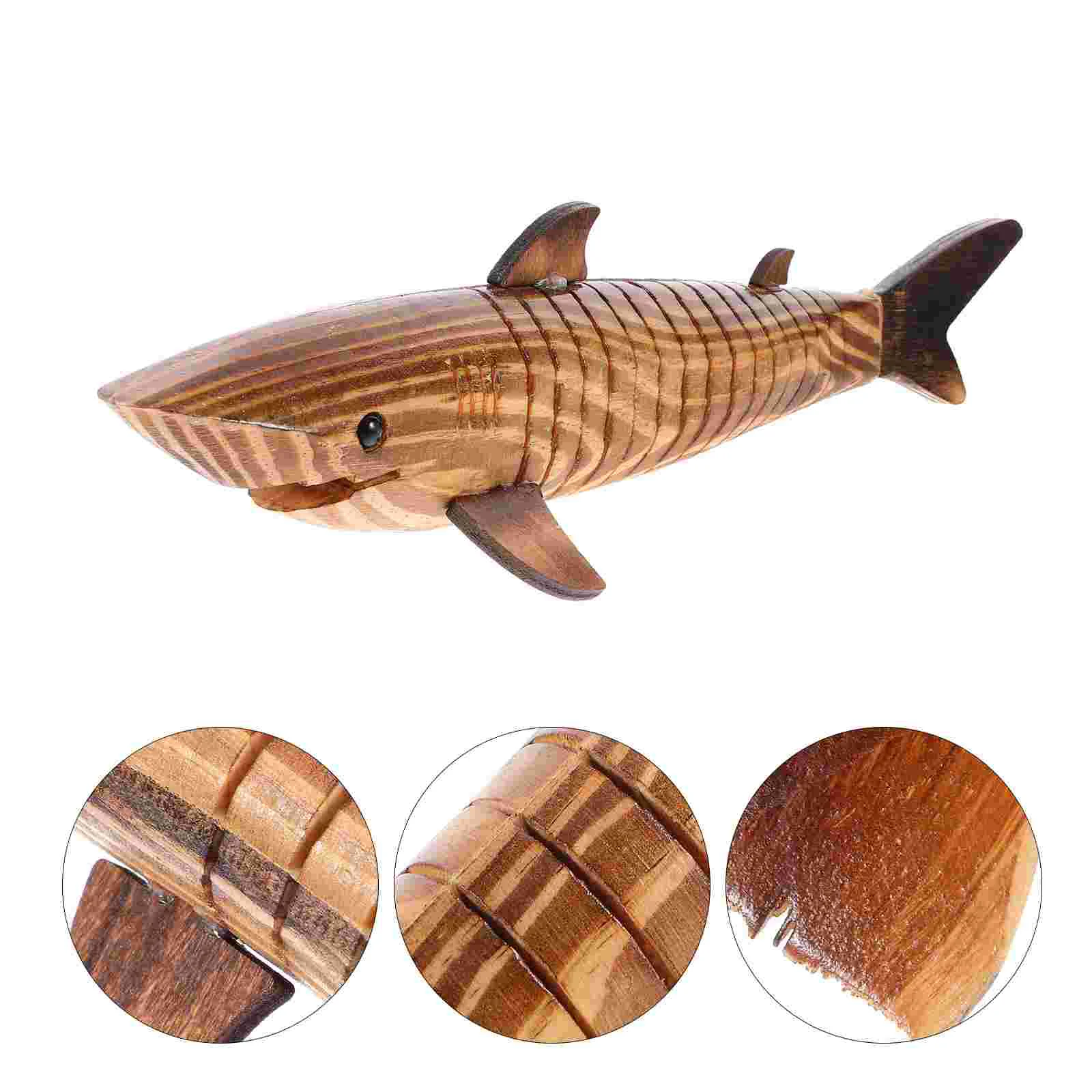 Sharks Toy Wooden Carbonized 33cm Model Toys Animals Sculpture Statue Desktop Craft