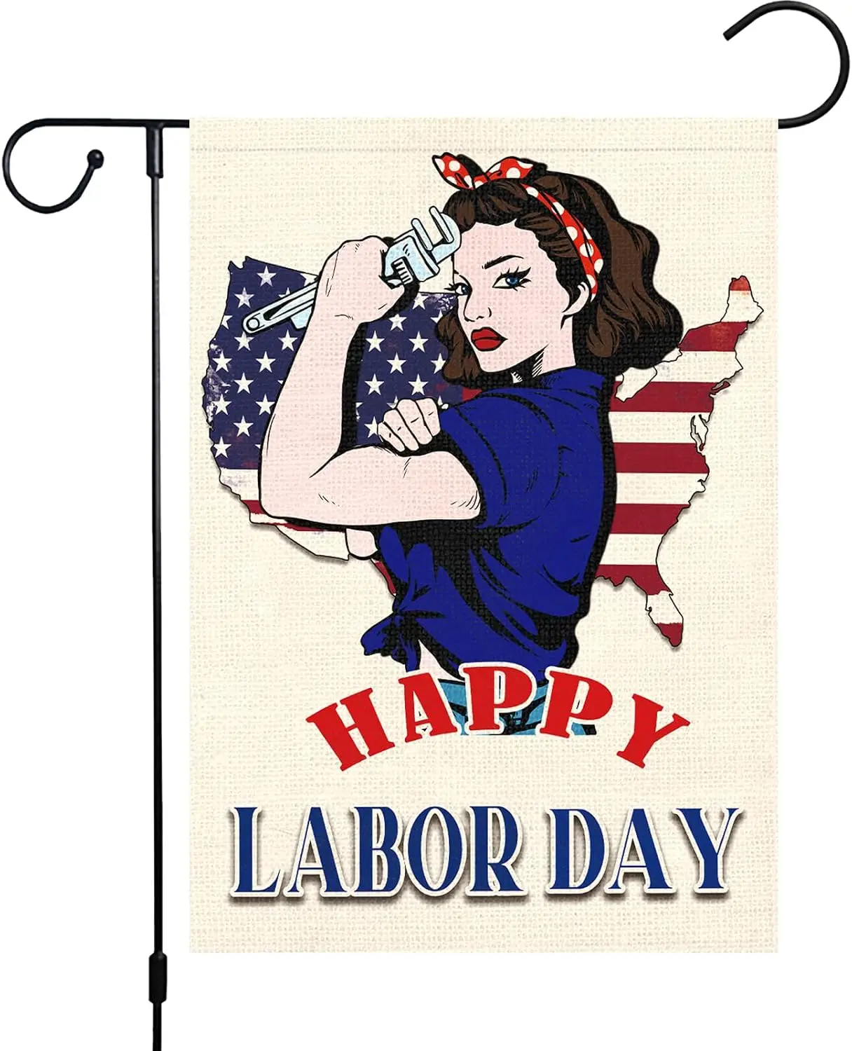 Happy Labor Day Garden Flag Celebrate Labor Day Woman Working Patriotic USA Flags 12 x 18 Double Sided Burlap Banner for Hom PPZ