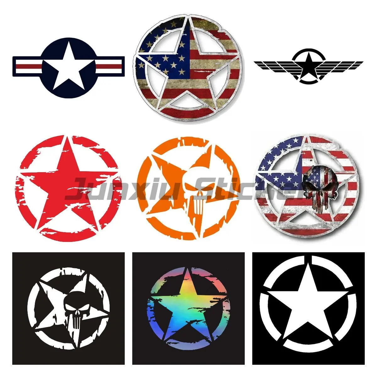 Pentagram Skull Car Sticker Military Army Star Hood KK Off Road Graphic Decal for  Automobiles Exterior Accessories Vinyl