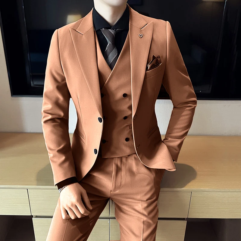 (Blazer+ Vest + Pants) 2025 Latest Design Double Breasted Vest Men's Suit High Quality Business Simples Casual Wedding Tuxedo