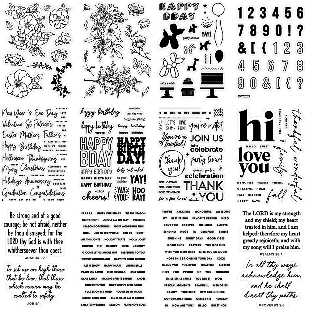 Clear Silicone Stamps Happy Birthday Invitation Celebrate Expressions Trust Verses Stamps Rose Blossom Wildflowers Seal DIY