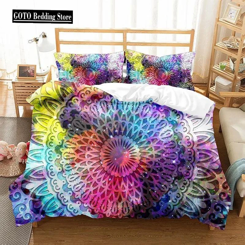 

Colorful Mandala Pattern Duvet Cover Set Queen Size Bohemian Style Luxury Soft Bedding Set Include Comforter Cover + Pillowcases