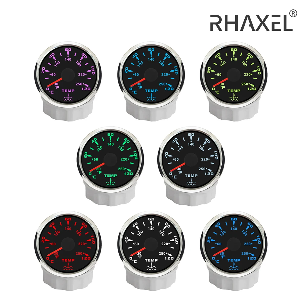 RHAXEL 52mm Water Temperature Gauge 0-120℃ with 7 Backlights 12V 24V for Auto Truck Vessels