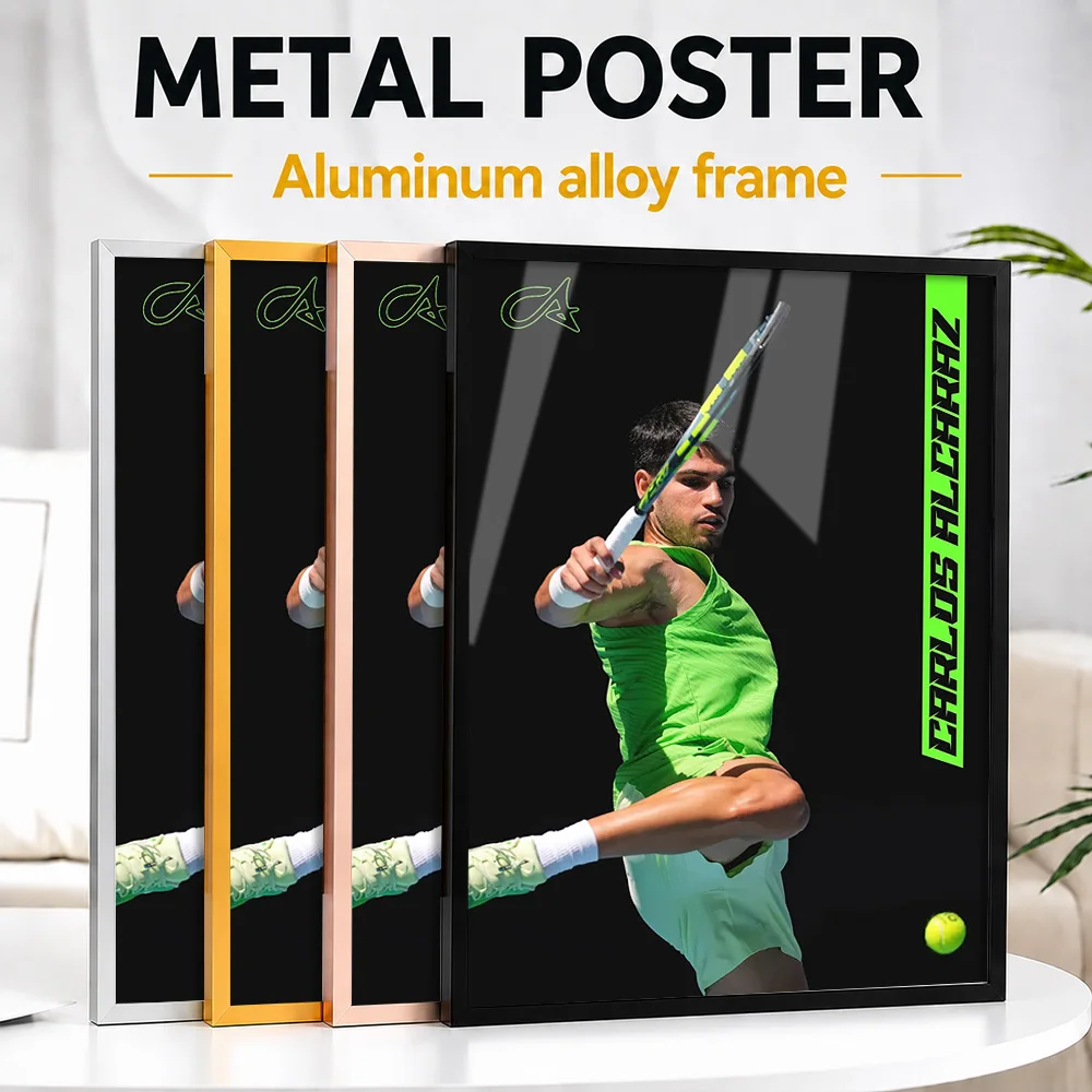 Carlos Alcaraz Tennis Action Framed Metal Print Customized Victory Tribute Wall Art For Racket Sport Collectors Decorating Gym