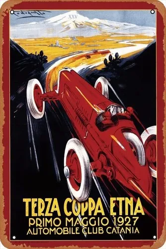 Póster del Automóvil Club Catania 1927, TERZA COPPA ETNA PRIMO MAGGIO, cartel de metal.