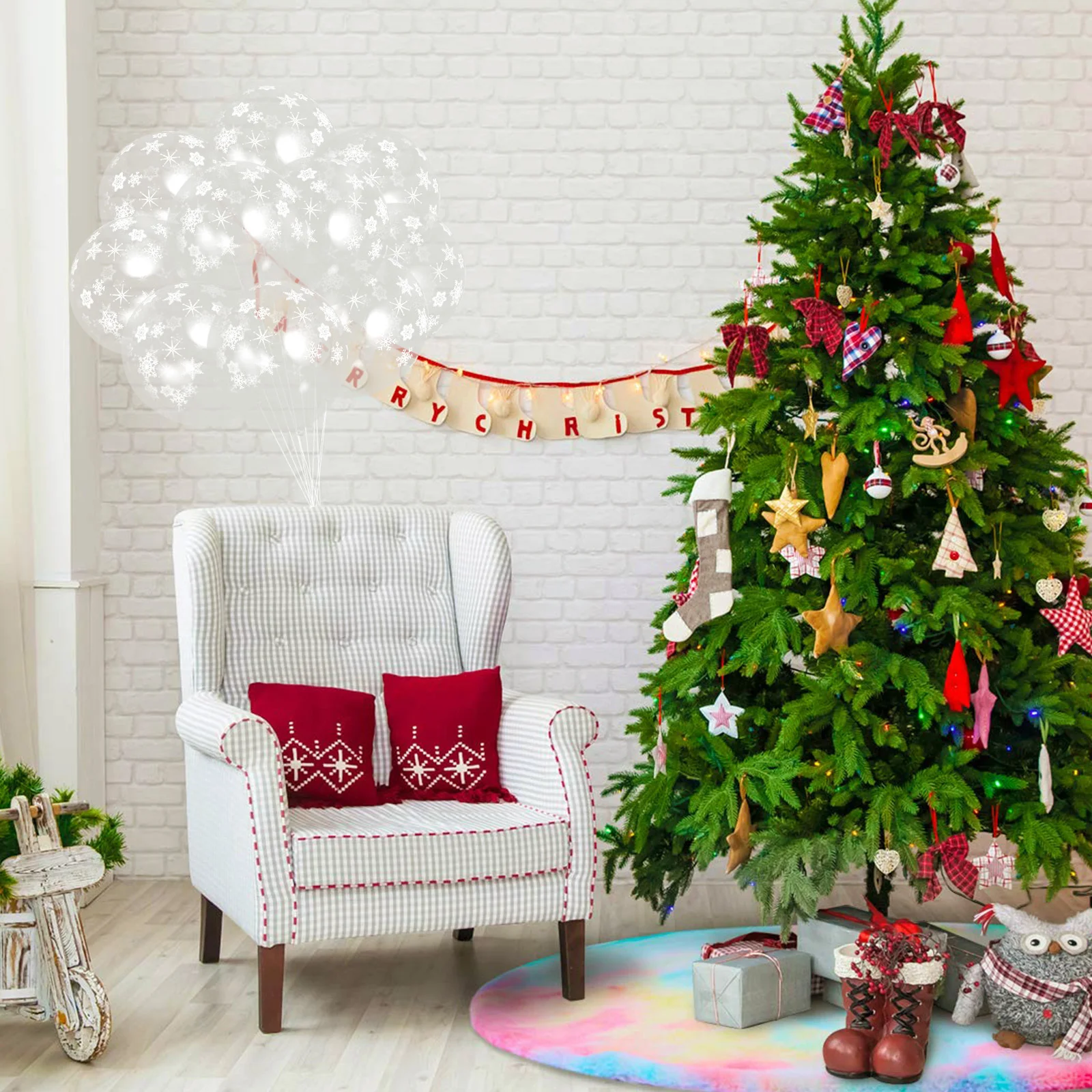 

100Pcs Thick Latex Balloons 12 Inch Snowflakes Pattern Great for Christmas Party Birthday Festival Decoration Party Balloons