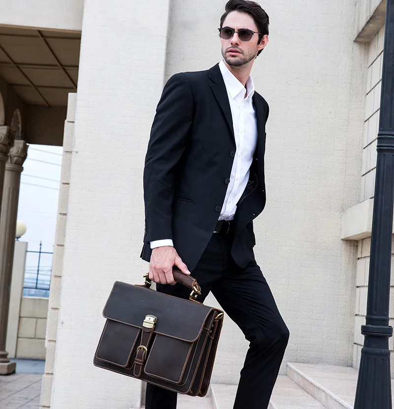 Men\'s Leather Bag For Men Briefcases Genuine Leather Lawyer/Office Bag For Men Daily Working Bags Retro Laptop Bag Shoulder Bags