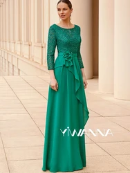 Modest O-neck 3/4 Sleeve Mother Of The Bride Dress For Wedding Classic Lace Appliques Prom Dress Customized Chiffon Evening Gown