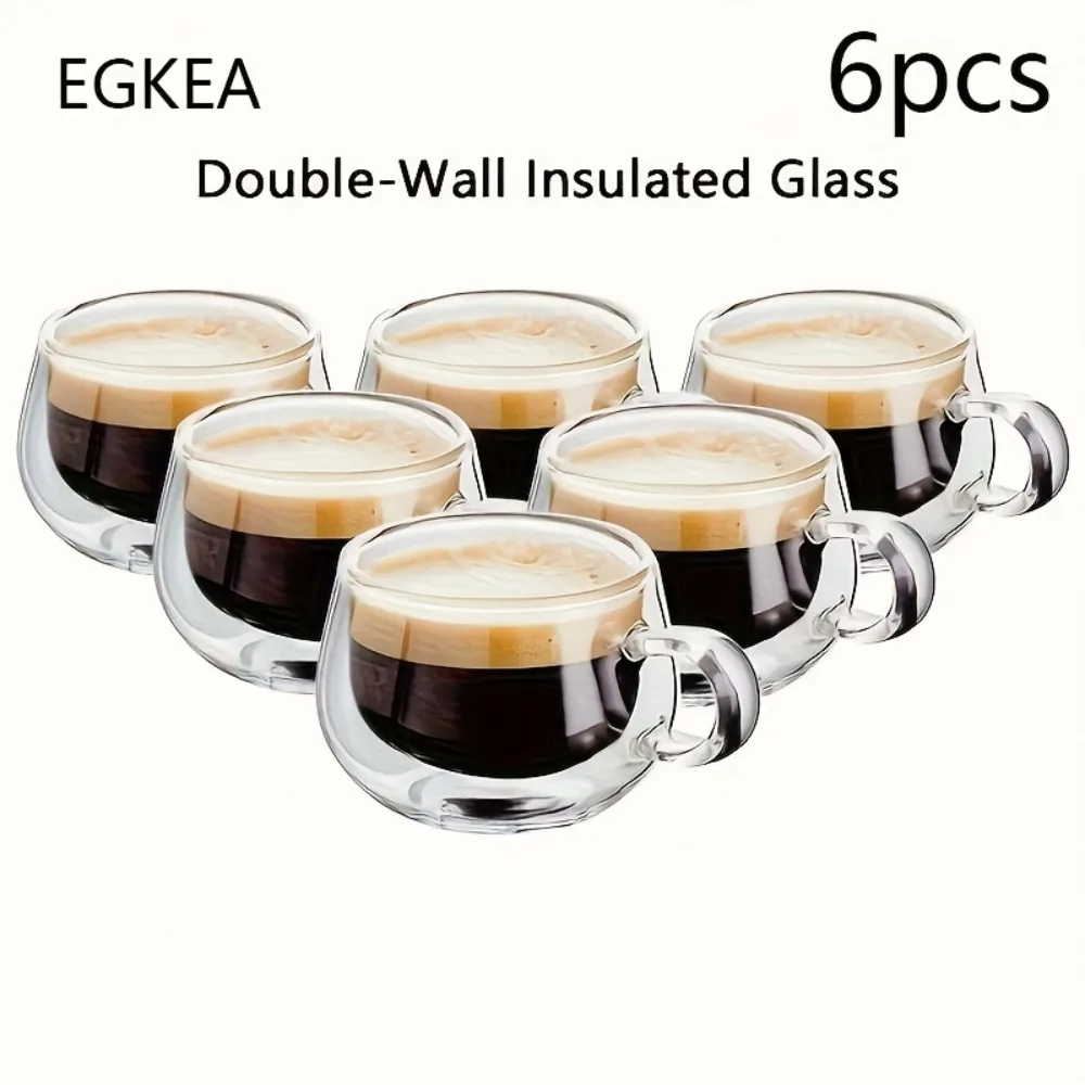 

Set of 4-6 Compact Coffee Mugs Made of Double-Layer Borosilicate Glass. These Small Cups with Handles Are Perfect