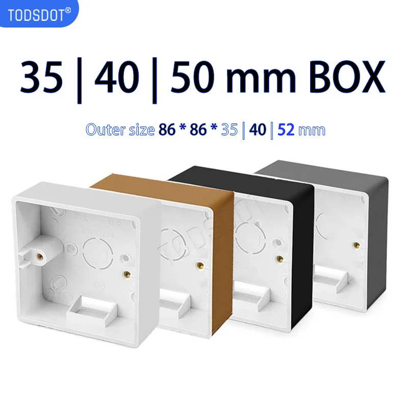 Schaltersteckdose, Box, 4 Farben, 86, Typ 35 | 40 | 50 mm, Premium-Wandoberflächen-Anschlussdose, Wandmontage, weiß | Schwarz | Grau | Gold – Detail 2