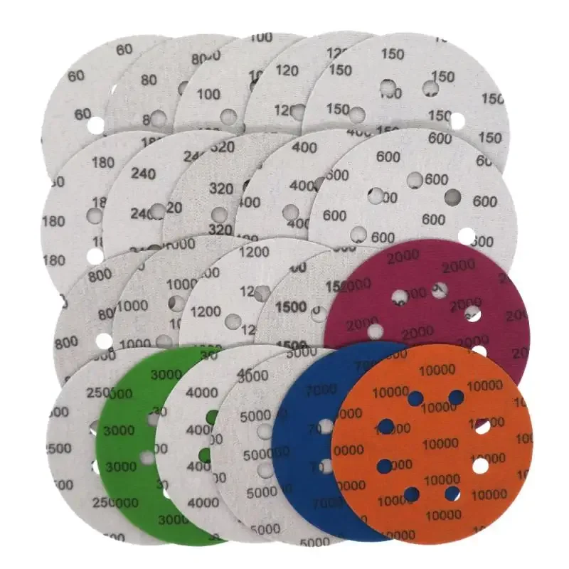 5inch Sandpaper 125mm 60~10000 Grit Round Shape Sanding Discs Hook Loop Buffing Sheet Sandpaper 8 Hole Wet&Dry Sanding Pad