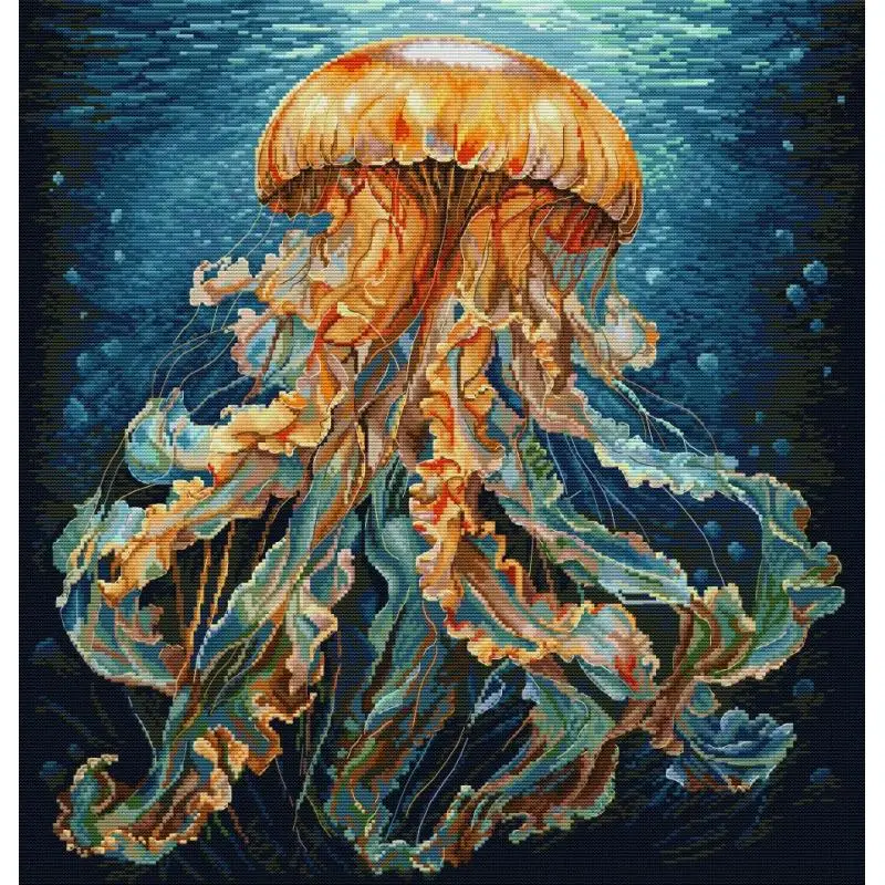 Kit de punto de cruz con patrones de medusas de aguas profundas, Aida 14CT 16CT 11CT, tela impresa HD, juego de bordado de costura, costura hecha a mano DIY