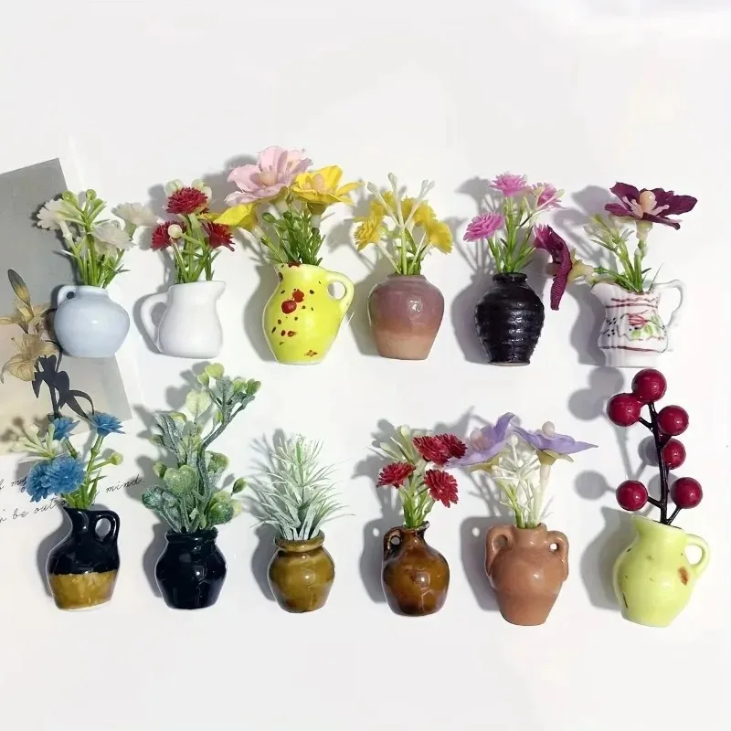 creative mini magnetic resin flower vase - diy porcelain insert for fridge sticker, fingertip decoration &thoughtful gift