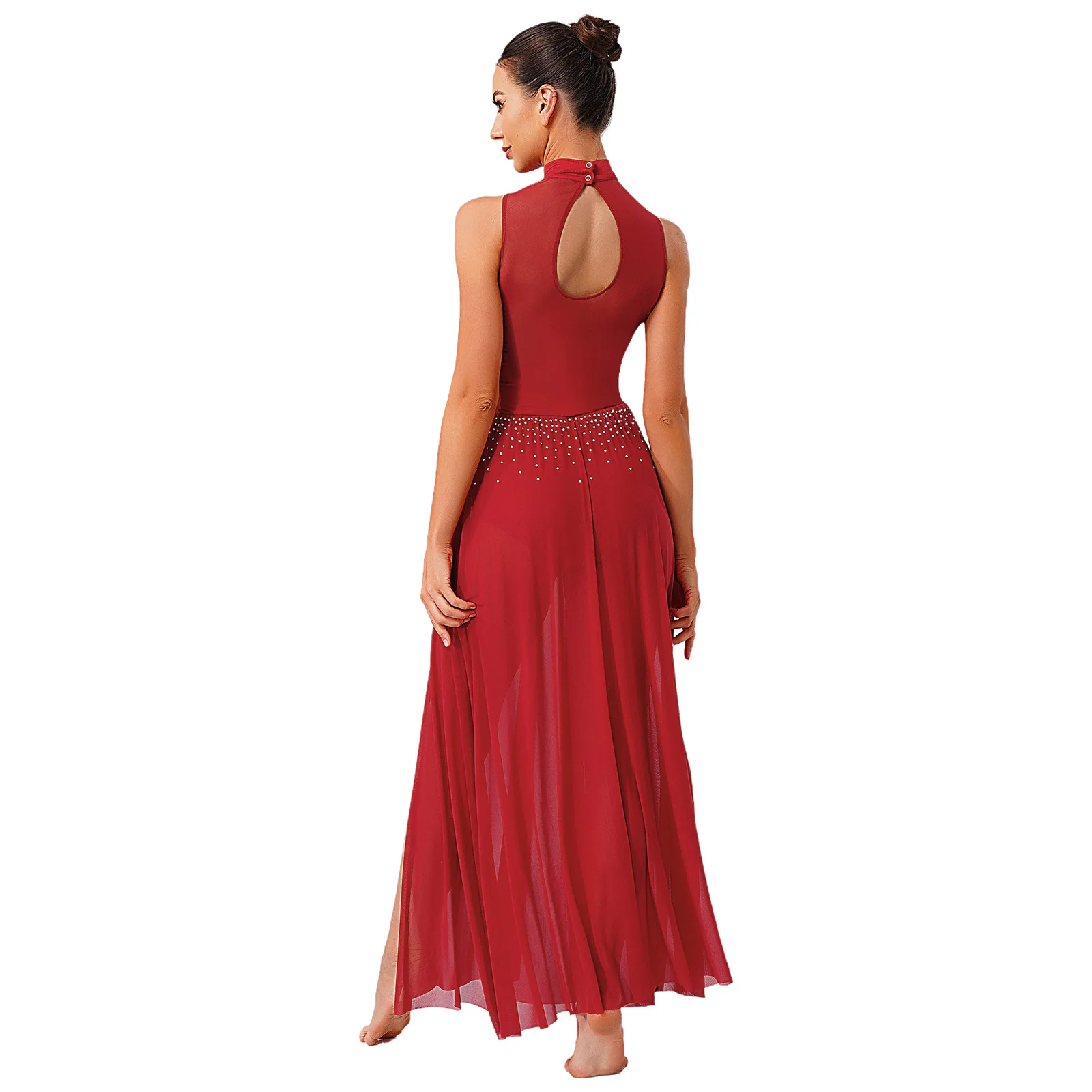 

Women Gymnastics Ballet Lyrical Dance Costume Figure Skating Dresses Sparkly Rhinestones Split Modern Contemporary Dance Dress