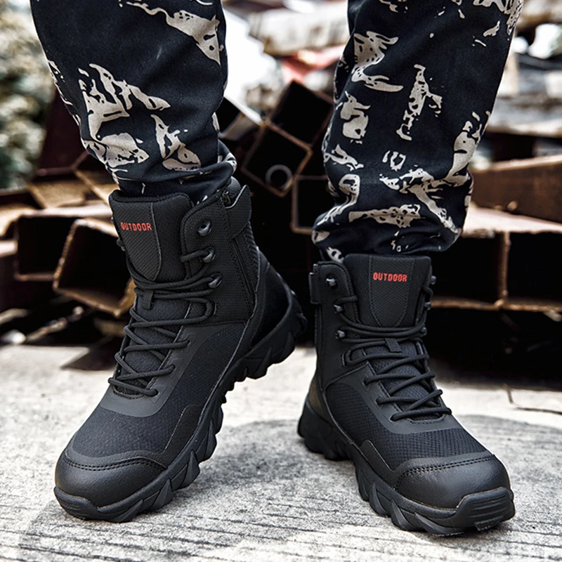 Outdoor Field Army Boots Men Mountaineering Field Training Shoes High Top Waterproof Exploration Desert Tactical Boots Size 46