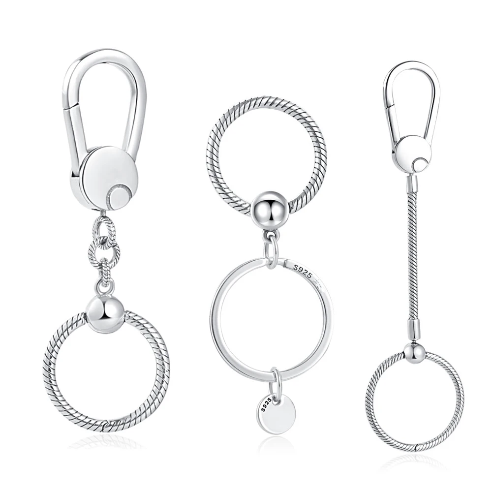 

Keychain Authentic 925 Sterling Silver Moments Bag Charm Holder Key Ring Set Fit Original Charms for Women Jewelry