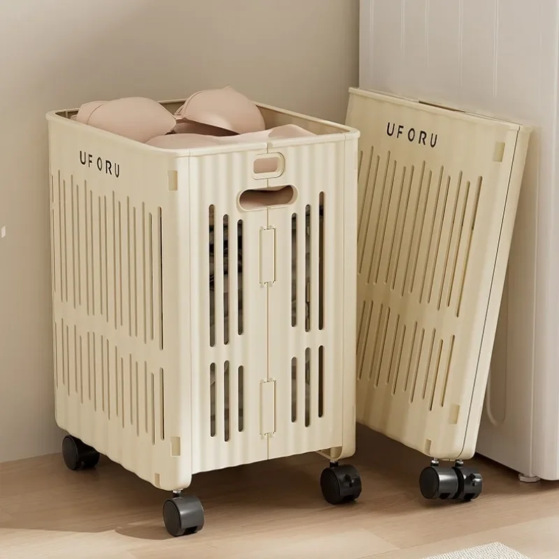 

Folding Dirty Clothes Basket Clothes Storage Basket Household Wheeled Movable Bedroom Bathroom Large Collection Box Home Supplie