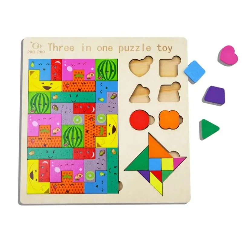 3-in-1 나무 퍼즐 장난감 창의력 나무 3D 블록 퍼즐 학습 퍼즐 장난감 여행 가족 선물을위한 퍼즐 논리 IQ 게임