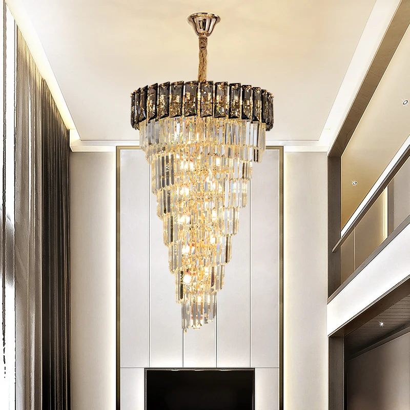 

French Light Luxury Personality Amber Crystal Chandelier Living Room Lighting Fixtures Villa Hall Hanging Lamps For Ceiling