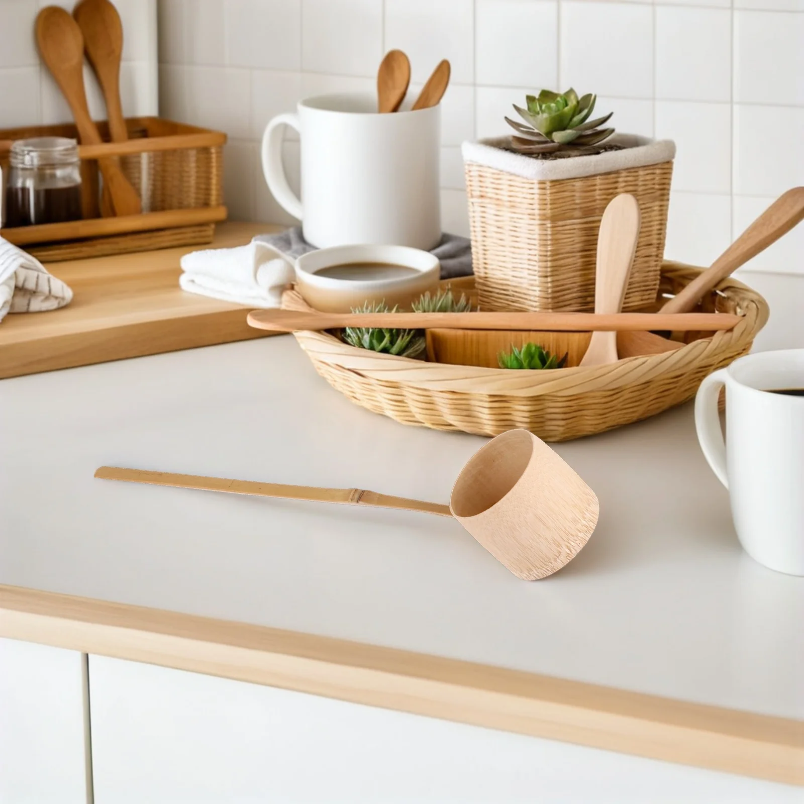 

1pc Bamboo Spoon Lightweight Easy Clean Water Ladle Japanese Tea Spoon Long Handle Home Party Sauna Garden Kitchen Bar Use